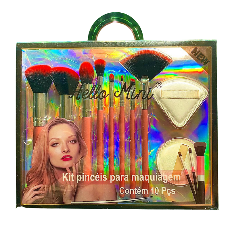 Kit 8 Pinceis e 2 Esponjas - Hello Mini